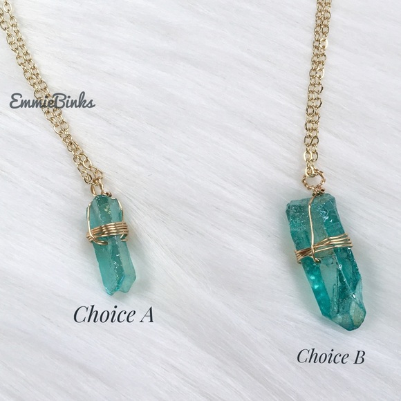 New Vibrant Aqua Green Aura Quartz Crystal Gold Plated Necklace -Crystal Pendant - Picture 10 of 13